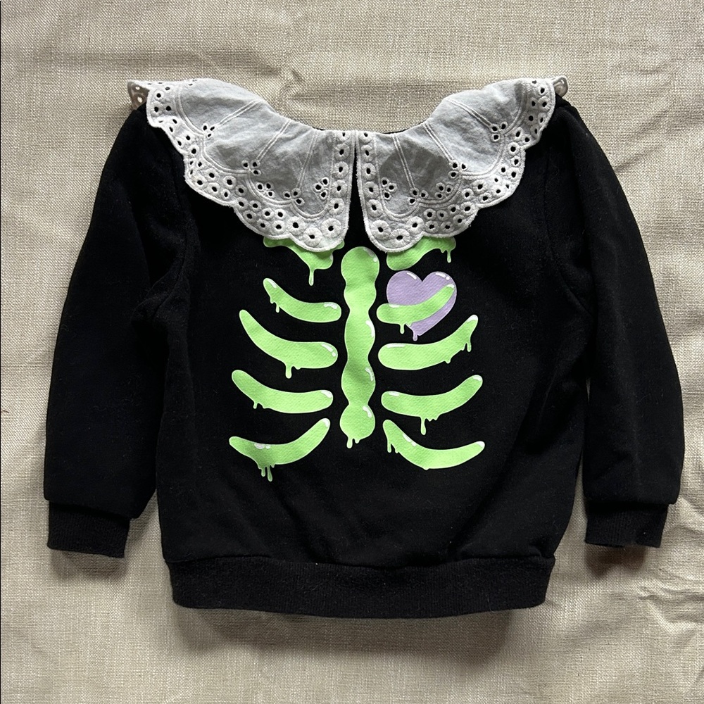 H&M Black and Green Skeleton Sweatshirt Top Glow in the Dark